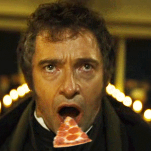 Hugh Jackman eating pizza